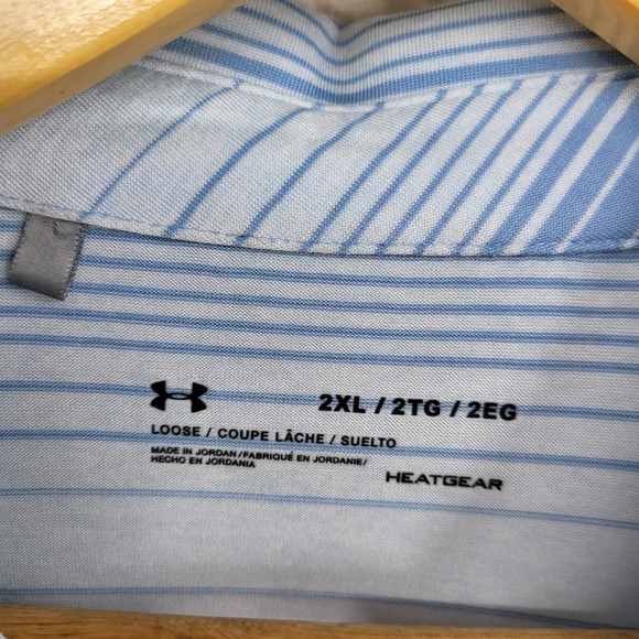 UNDER ARMOUR Blue Striped 3 Button Golf Polo Shirt Sz 2XL - Picture 7 of 11